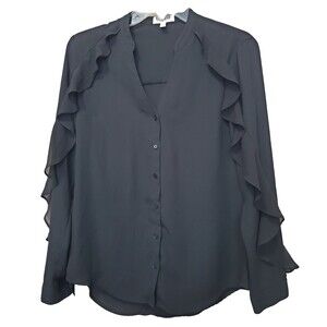 Express Portofino Slim Fit Black Chiffon Ruffle Button-Up Shirt Size Small